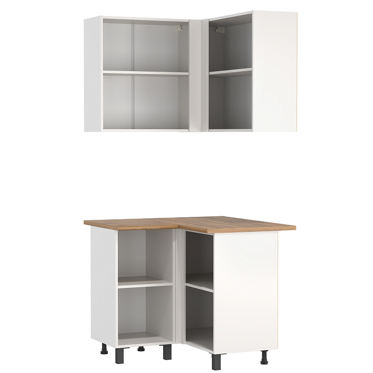 Кухня Мадрид (угловая) белый/столешница дуб вотан/ДВПО белый/ПВХ белый