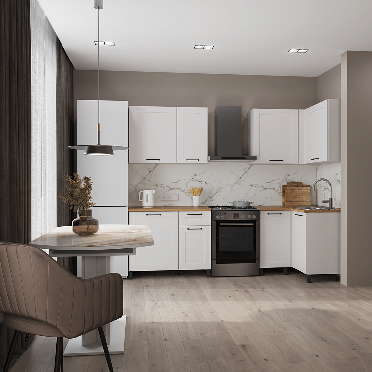 Шкаф Аризона (1500) белый/столешница дуб вотан/ДВПО белый/профиль ПВХ белый О